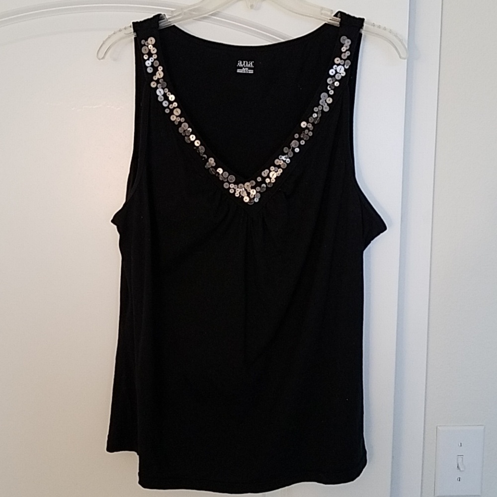 Embellished Black V-neck Tank
